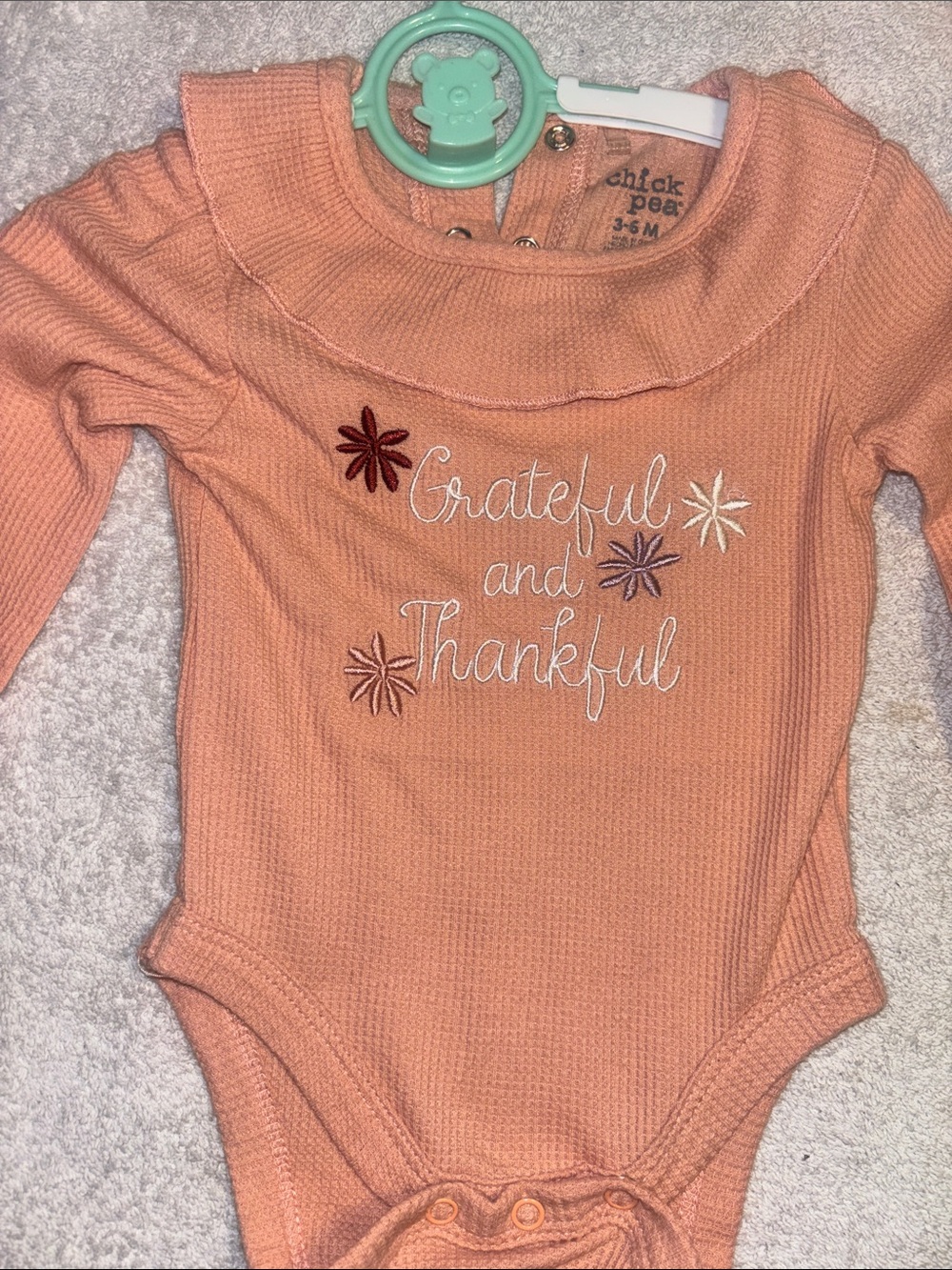 Chick Pea Peach 'Grateful and Thankful' Baby One-Piece